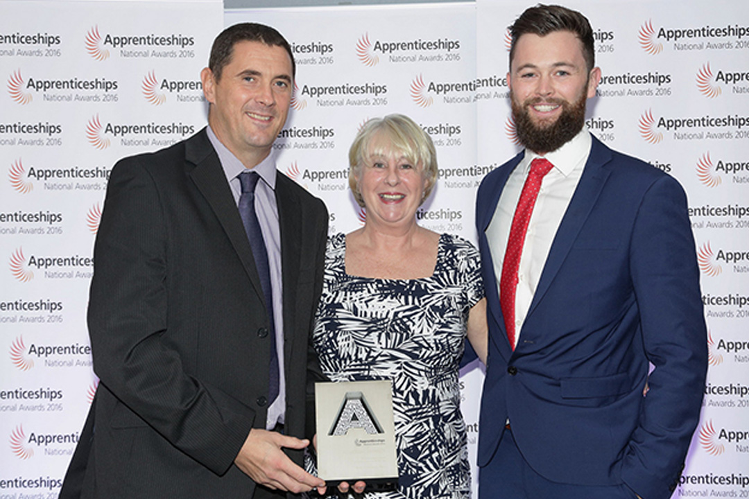 Barry Channing (left), Technical and Apprentice Training Leader, and Technical Training Advisor Harry Balsam (right) accepting the award. Both are key members of the Apprentice Training programme.